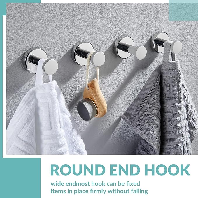 APLusee Polished Chrome Hand Towel Hook, 4 Pack 304 Stainless Steel Storage Coat Hook for Toilet Bathroom Kitchen, Home Accessories Wall Mounted