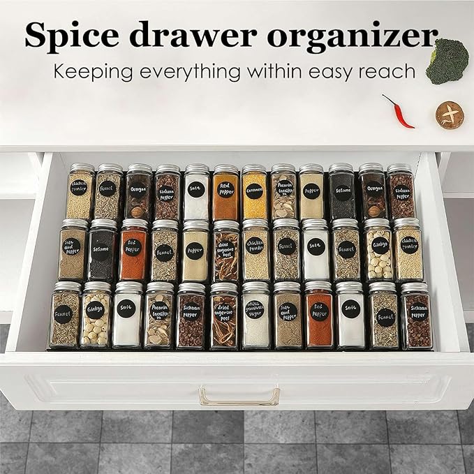 Famhap Spice Drawer Organizer, 6 Pack Drawer Seasoning Organizer Expandable from 11.6" to 23.2" Seasoning Rack Tray Insert for Kitchen Drawers, Spice Rack Tray for Drawer/Countertop (Black)-NeatNest