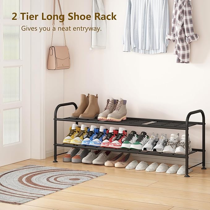 LINZINAR Shoe Rack 2 Tier Storage Organizer for Closet Entryway Metal Black-NeatNest
