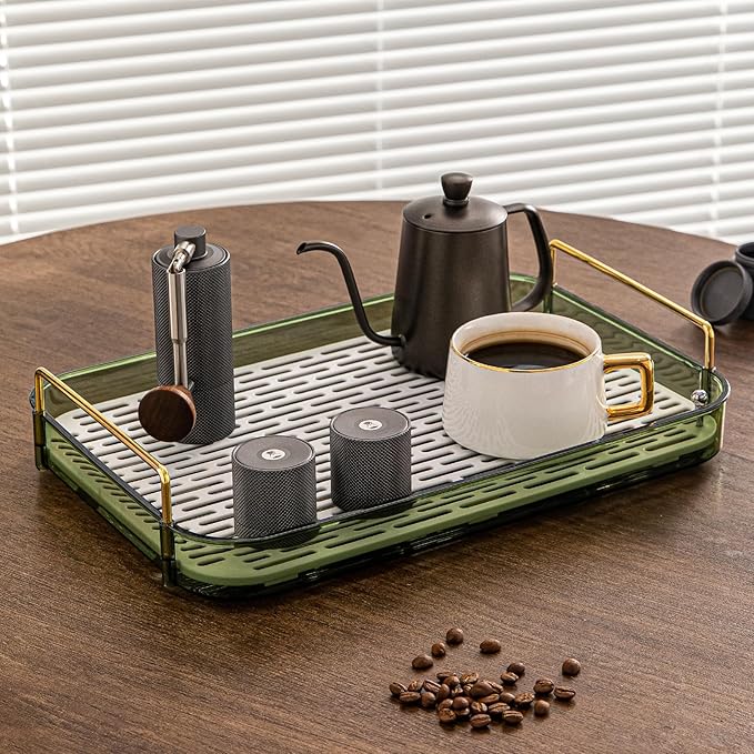 Seoneiro Whiskey Tray with Mug Holder and Drain Board - Glass and Coffee Cup Organizer, Wine Glass Decorative Organizer, Food Tray, Spice Rack