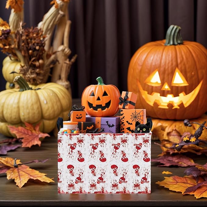 Halloween Basket Gift Terror Ghost Parties Decor Kid Trick or Treat Basket for Boys and Girls Rectangular Storage Bin Box (Blood Fingerprint)-NeatNest