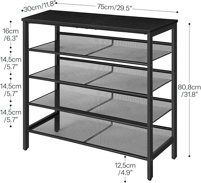 HOOBRO Shoe Rack for Entryway, 5-Tier Organizer with Adjustable Mesh Shelves, 16-20 Pairs, Spacious Floor Mount, Metal, Industrial, Closet Shoe Shelf, Black BB12XJ01-NeatNest