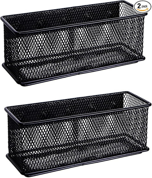 dedoot Magnetic Pencil Holder, Black Mesh Pen Organizer Strong Magnetic Storage Basket Organizes Pens, Pencils, Markers for Whiteboard, Locker, Fridge, Cubicle Desk, Offices 6.3x2.3x2.6inch,2 Pack-NeatNest
