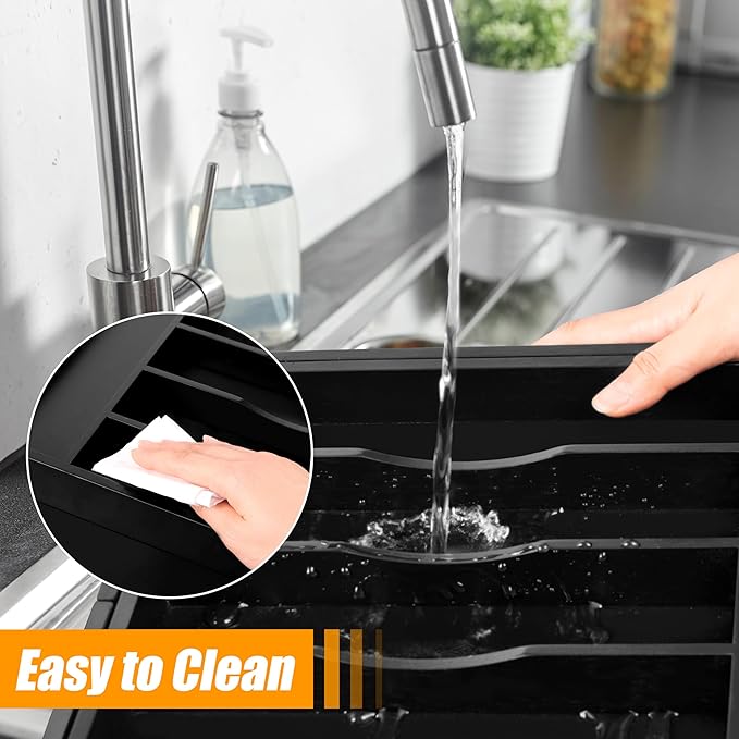 Bellsal Large Premium Bamboo Silverware Organizer - Expandable Utensil Drawer Organizer - 17"x19.6" Utensil Holder and Cutlery Tray with Grooved for Kitchen Flatware and Utensils(7-9 Slot, Black)-NeatNest