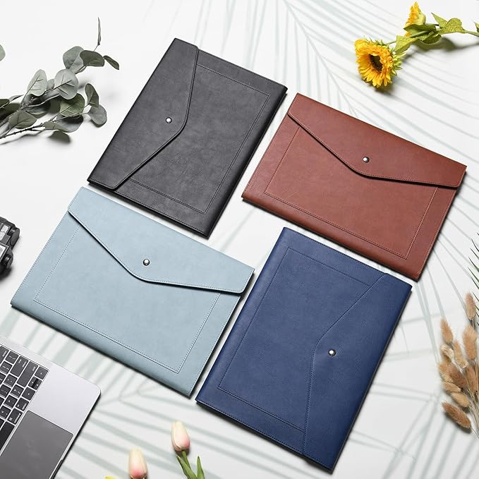 Wason A4 Document File PU Leather with Expanding Large Size Pockets Envelope Case Holder Paper Bills Stationery Tablet and PC, Perfect for Work Study Traveling (Black)