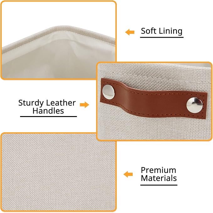 DULLEMELO Small Storage Basket, Toilet Paper Basket Narrow Storage Bin for Bathroom, Bathroom Basket for Organizing with Leather Handles, Canvas Storage Basket for Toilet Magazine Holder(Beige)-NeatNest