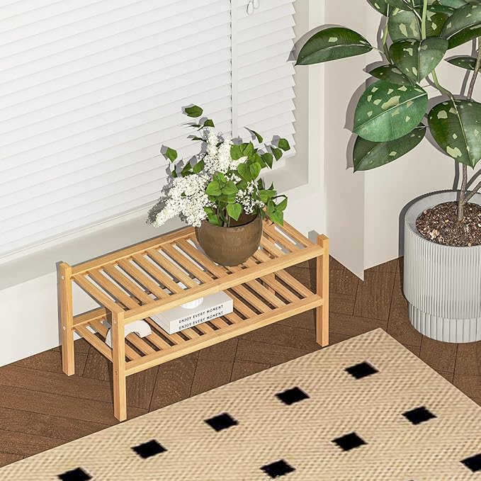 Bamboo Shoe Rack 2-Tier Organizer-Stackable Storage Shelf with Multi-Function Combinations-Free Standing Shoe Racks for Closet,Entryway,Hallway,Bathroom,Living Room Shoe Organization (Natural, 2-Tier)-NeatNest
