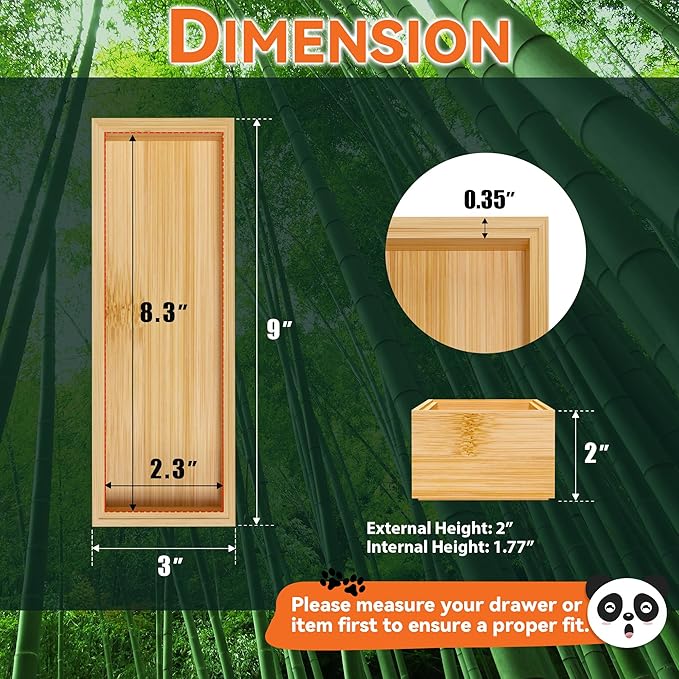 Bamboo Drawer Organizer – Set of 2 Stackable Storage Boxes, Silverware Tray & Small Gadget Holder for Kitchen Drawers, 9" x 3" x 2" (Outer), 8.3" x 2.3" x 1.77" (Inner)-NeatNest