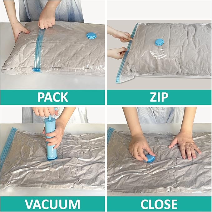 Space Saver Vacuum Storage Bags, 6 Pack Space Saver Bags with Pump, Storage Vacuum Sealed Bags for Clothes, Comforters, Blankets, Bedding (6 Small)-NeatNest