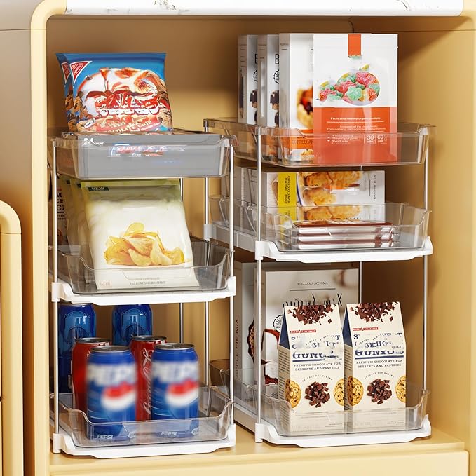 Delamu 2 Sets of 3-Tier Bathroom Under Sink Organizers and Storage, Multi-Purpose Stackable Pantry Organization and Storage, Pull Out Clear Kitchen Bathroom Cabinet Organizer with Movable Dividers-NeatNest
