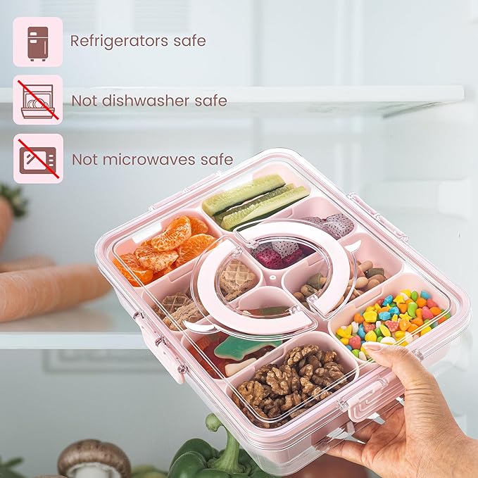 Divided Serving Tray with Lid and Handle - Snackle Box Charcuterie Container for Portable Snack Platters Organizer for Candy, Fruits, Nuts, Snacks - Perfect for Party, Entertaining, Lake blue-NeatNest