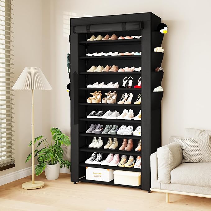 Mavivegue Shoe Rack with Cover, 10 Tier Tall Shoe Storage for 50-55 Pairs of Shoes, Shoe Organizer for Entryway, Closet-NeatNest