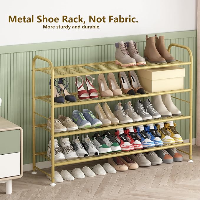 LINZINAR Shoe Rack 4 Tier Storage Organizer for Closet Entryway Metal Gold-NeatNest