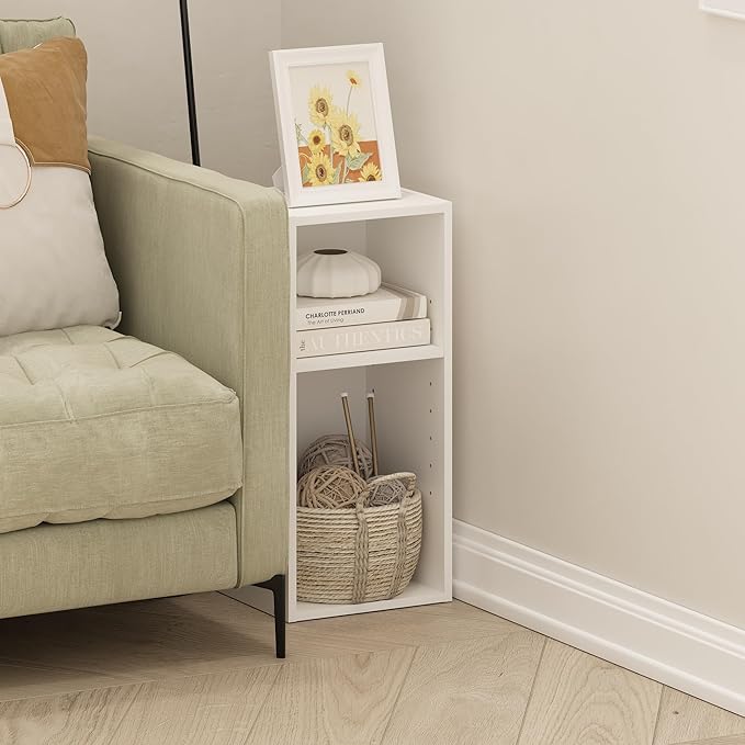 Furinno Fulda 2-Tier Space Saving Storage Shelf Bookcase, 10-Inch Width, White-NeatNest