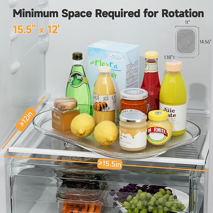 Heartspin Lazy Susan for Refrigerator Organizers and Storage, 14.56''x11'' Clear Fridge Turntable Organization for Kitchen, Cabinet, Pantry, Countertop, Bathroom, 1 Pack