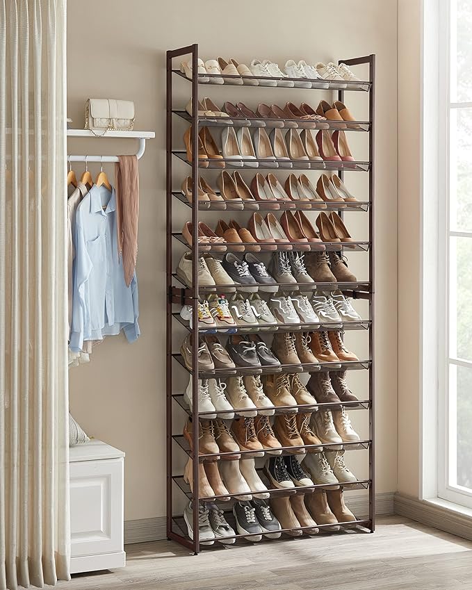 SONGMICS Shoe Rack, 12-Tier Shoe Organizer, Metal Rack for Garage, Set of 2, 6-Tier Stackable Shelf, with Adjustable Flat or Angled Shelves, Holds 48-60 Pairs, Bronze ULMR12A-NeatNest
