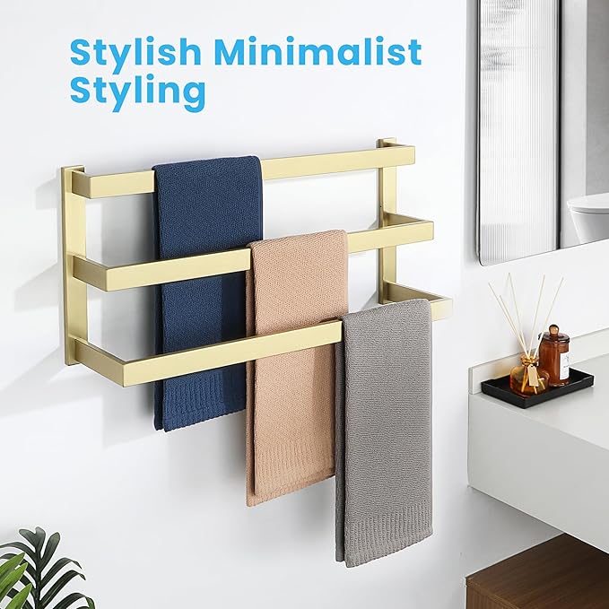 Alise Bath 3 Towel Bars Towel Racks for Bathroom Lavatory Wall Mount,Towel Hanger SUS304 Stainless Steel Towel Holder Towel Rail 23.2 Inch,Brushed Gold Finish