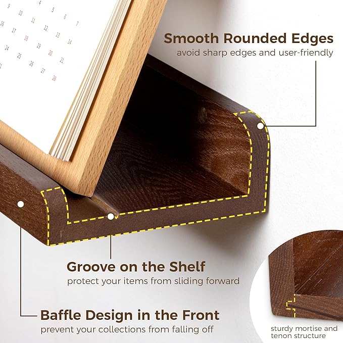 Floating Shelves for Wall | Picture Ledge Shelf Set of 2 | Solid Ash Wood Floating Shelves with Lip | 55 Inch Dark Wood Picture Shelf for Wall with Ledge | Photo Ledge Shelves-NeatNest