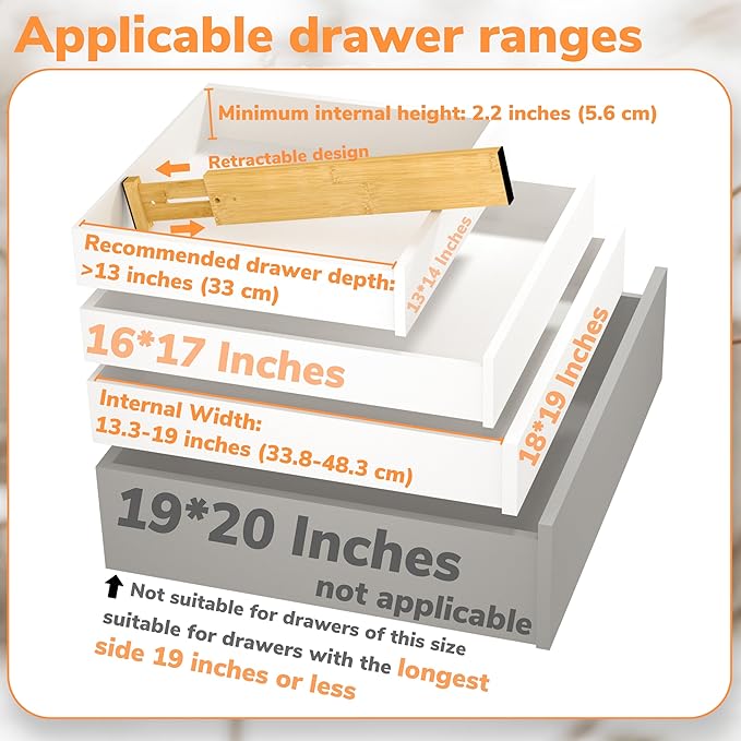 BAMEOS Drawer Divider,Expandable Bamboo Separators Adjustable Utensil Knife Fork Tool Kitchen Organizer, Clothes Fabric Drawer Organizer In Bathroom Bedroom Office, Cabinet Dresser Organizer 4-pack-NeatNest