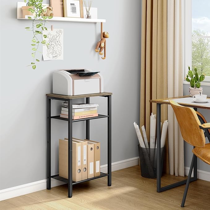 Hoctieon 3 Tier End Table, Telephone Table, Tall Side Table with Storage, Small Nightstand for Small Spaces, Metal Frame, For Living Room, Bedroom, Sofa Couch, Hall, Easy Assembly, Greige