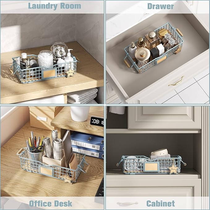 Bathroom Organizer Basket with Handle, Home Decor Basket- Bathroom Organizers and Storage - Exquisite Vanity Tray for Skincare - Restroom Counter Baskets for Organizing - Blue-NeatNest