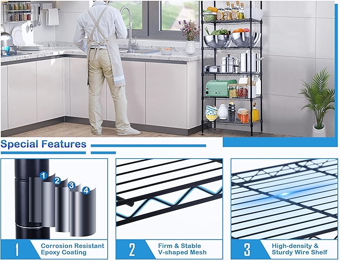 6-Tier Metal Wire Shelving Unit Snack Shelf Height Adjustable Storage Rack NSF Certified Storage Shelves 900 Lbs Capacity Standing Utility Shelf for Laundry Kitchen Pantry Garage Organization