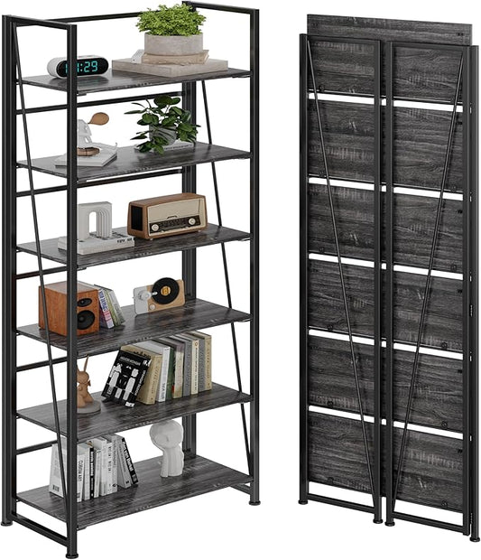 BHG Vintage Multifunctional Folding Bookshelf, No-Assembly Plant Stand Storage Rack Shelves for Home Office-NeatNest