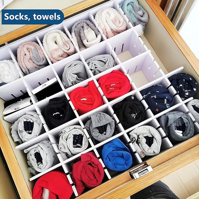 Drawer Divider,Adjustable Drawer Dividers Organizers for Baby Clothes, Underwear,Sock,Expandable Office Dresser Bathroom Desk Kitchen Separators Organizer (8 Pcs White)-NeatNest