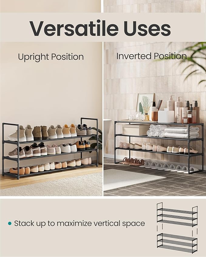 SONGMICS Shoe Rack, 3-Tier Shoe Organizer, Metal Storage Shelf, Upright or Upside Down, for 20-24 Pairs, Stackable, for Entryway, 11.8 x 46.1 x 21.7 Inches, Black ULSA033B01-NeatNest