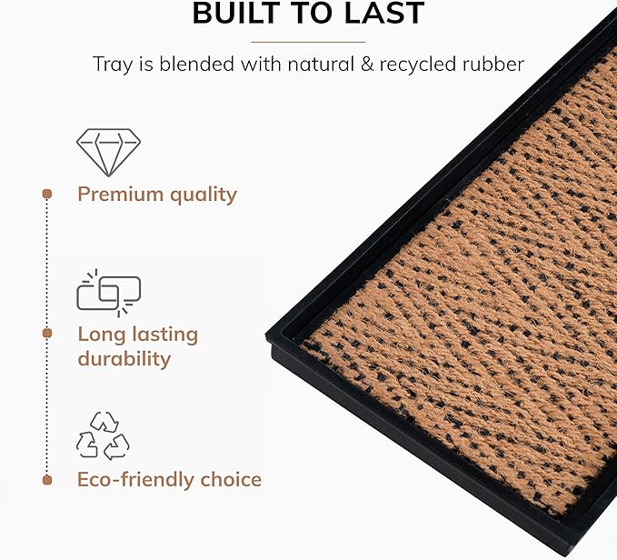 Anji Mountain AMB0BT4F-003 Black Rubber Boot/Shoe Tray with Coir, Fits 4 Pair (46.5" Wide), Tan & Black Insert