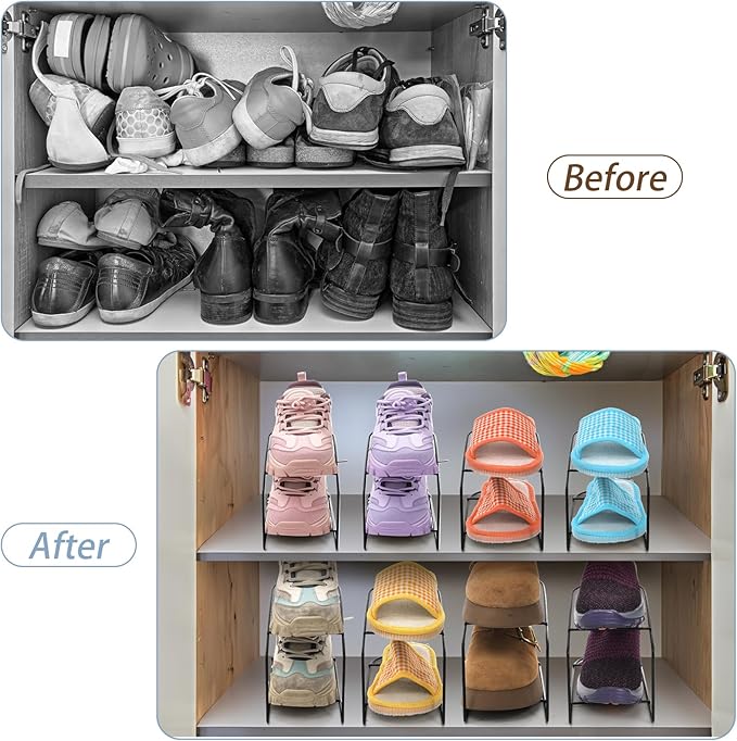 10 Pack Large Shoe Slots Organizer, Metal Shoes Storage Stacker, Double-Layer Shoe Holder, Thickening Shoes Rack, Display Shelf Space Saving 50% for Closet Cabinet Organization(Black)-NeatNest