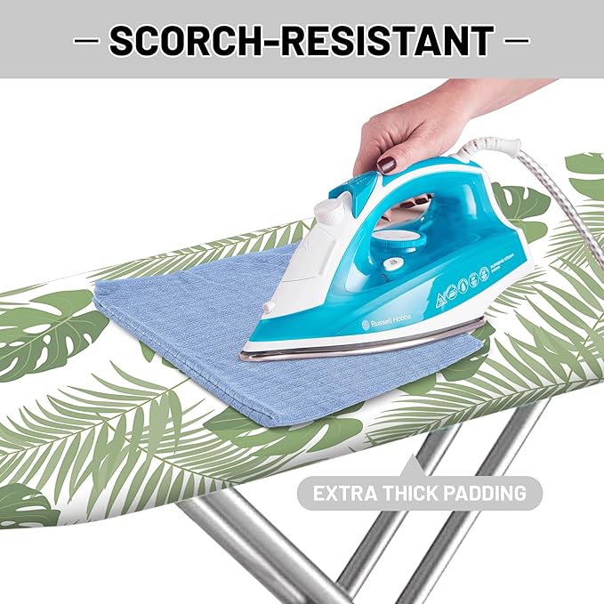 Extra Thick Ironing Board Cover and Pad, 15x54 Ironing Board Cover, Resist Scorching and Staining,Elastic Edges,Green Leaves Tropical Palm Leaf
