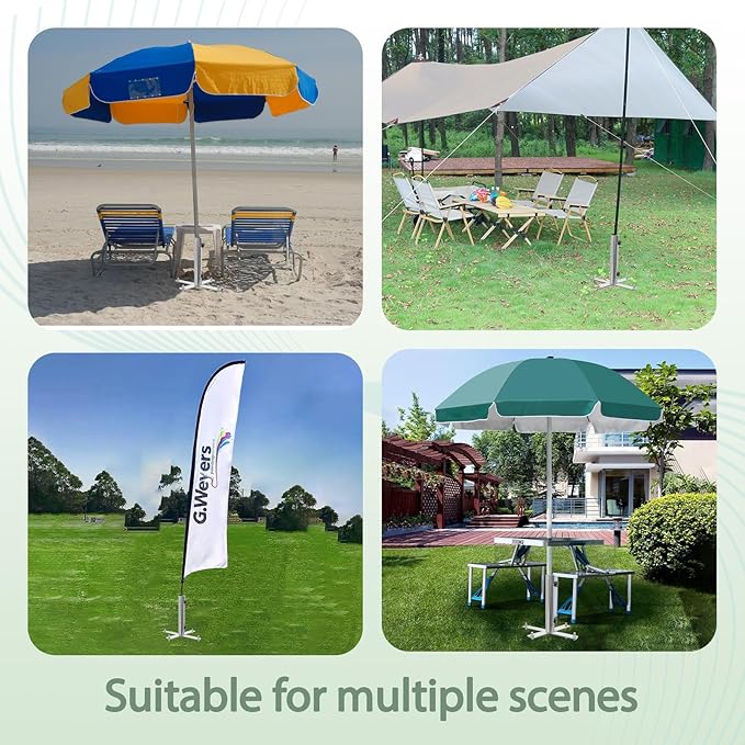 Beach Umbrella Stand Holders Heavy Duty Outdoor Base Umbrella Parasol Base Metal Grass with 4 Forks Spikes (Fit 1.1in-1.5in Pole,Galvanize) for Beach,Sand,Yard,Lawn-NeatNest