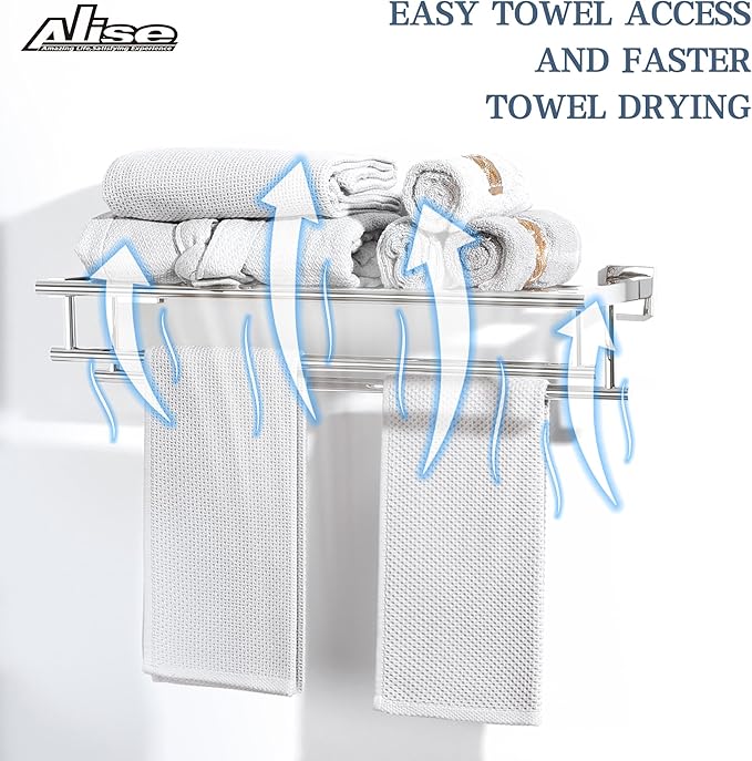 Alise Towel Rack,Towel Hanger Towel Shelf with Double Towel Bars for Bathroom Lavatory,20 Inch SUS 304 Stainless Steel Wall Mount Towel Holder,Polished Chrome