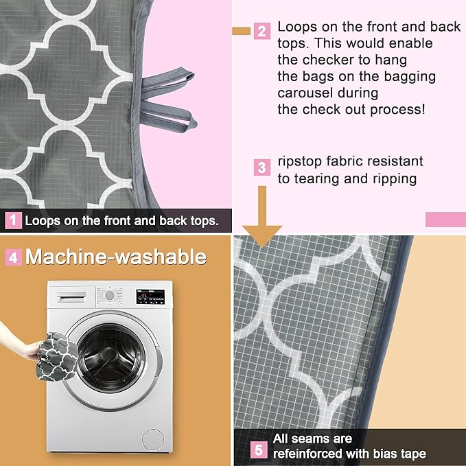 BeeGreen Reusable Shopping Bags for Groceries Reusable Gifts Bag - Grocery Bags Foldable 6 Pack Cute Holiday Cloth Bags With Handles - Large Tote Bag Bulk Heavy Duty Polyester Washable Geometry-NeatNest