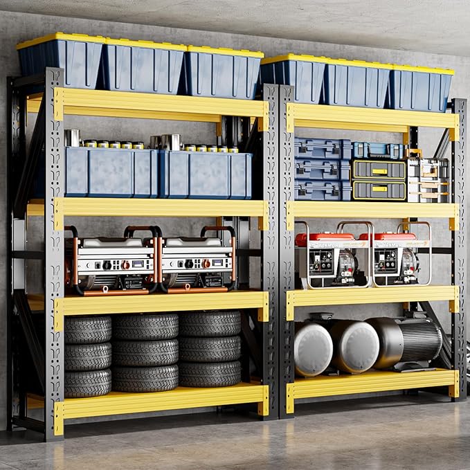 60" W Garage Shelving,4-Tier Heavy Duty Storage Shelves Unit with Adjustable Metal Shelf for Warehouse,Basement,Workshop,5000LBS,60" W x 24" D x 79" H,Black&Yellow-NeatNest