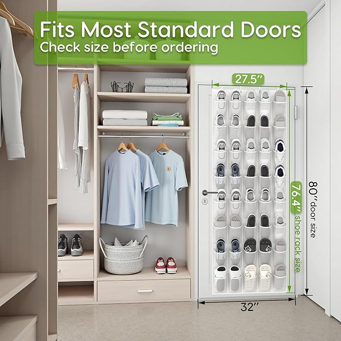 Unjumbly Over the Door Shoe Organizer with 40 Large Breathable Mesh Pockets, Space Saving Shoe Holder, Hanging Shoe Rack for Entryway Bedroom Closet Storage (White, 40 Pockets)-NeatNest