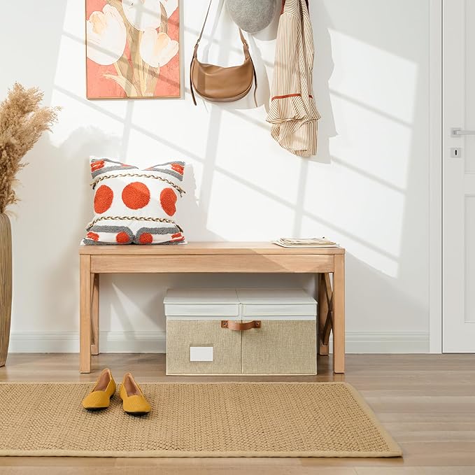 GRANNY SAYS Decorative Storage Boxes with Lid, Large Storage Bins with Double-Open Lid and Divider, Fabric Storage Bin for Clothes, 63L Closet Linen Storage Bin, White/Khaki-NeatNest
