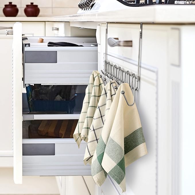 DecoBros Supreme Over The Door 11 Hook Organizer Rack, Chrome Finish-NeatNest