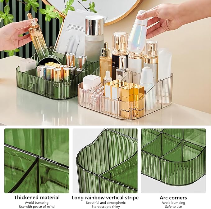 DASITON Large Capacity Makeup Brush Holder,8 Slot Makeup Brush Cup,Vintage striped Make Up Brush Holder,for Vanity Decor,Bathroom Countertops,Desk Storage Container,Cosmetic Display cases(Green-XL)-NeatNest