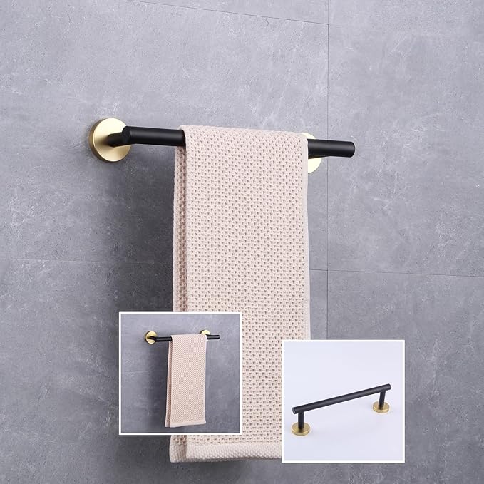 GERZWY 12-Inch Bathroom Towel Bar Modern Round Style SUS 304 Stainless Steel Bath Towel Bar Wall Mount (Black & Gold) AG1101C30.5-BD