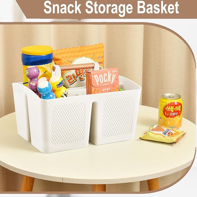 Haundry Plastic White Shower Caddy Basket with 3 Compartments, Portable Divided Bathroom Cleaning Caddy Organizer Storage Tote with Handle for Dorm, College, Room Essentials