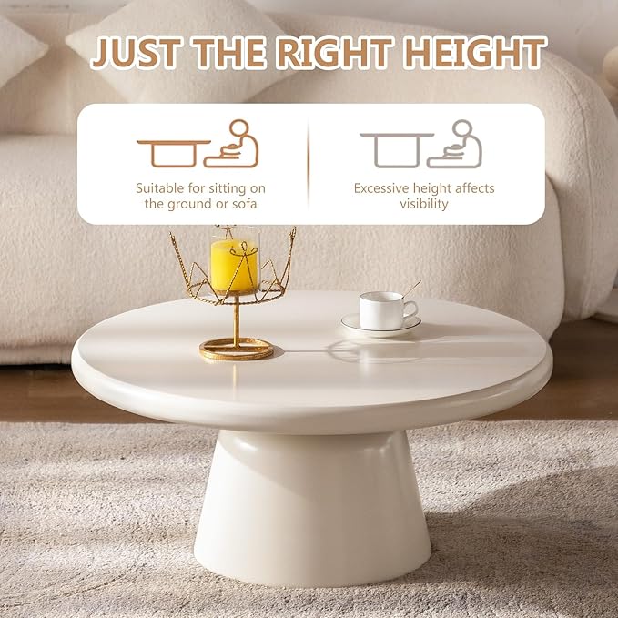 Creamy White Round Coffee Table 31.5" Center Table with Sturdy Pedesta Modern Circular Wood Tea Table for Living Room Bedroom Easy Assembly,Round Table-NeatNest