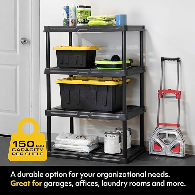 CX 4-Tier (53”H x 36”W x 18”D) Plastic Storage Shelving Unit (Black) 2 Pack, Heavy Duty, 150lbs Per Shelf Capacity, Indoor/Outdoor Storage Organization in Home, Garage, Office, Easy Assembly-NeatNest