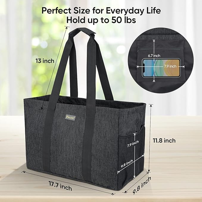 BALEINE Soft 9 Gallon Extra Large Utility Tote, Foldable Reusable Storage Bag (Charcoal Black)-NeatNest