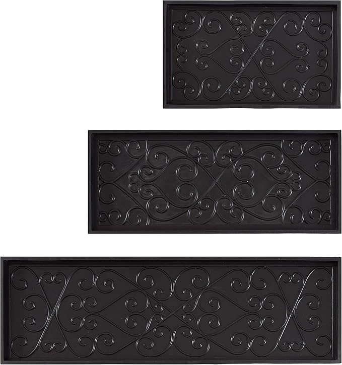 Anji Mountain AMB0BT3F-001 Black Rubber Boot/Shoe Tray with Coir, Fits 3 Pair (34.5" Wide), Tan Insert