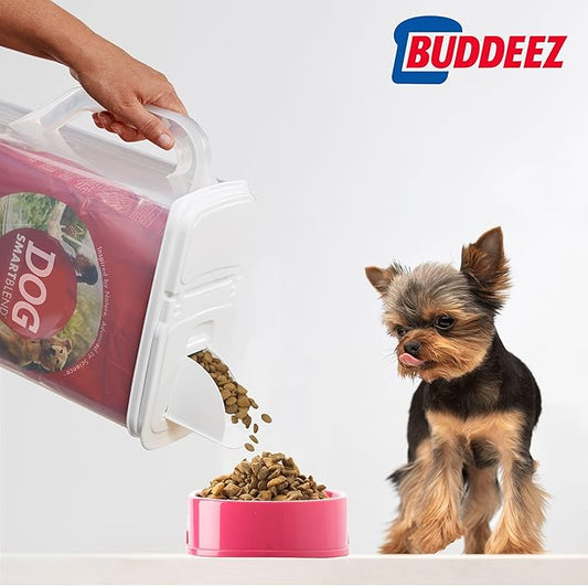 Buddeez Pet Food Storage Container - 8 Quart Capacity Dog / Cat Food & Bird Seed Container with Durable EZ Grip Handle, Flip Gray Lid (includes 1 Cup Clear Scoop)-NeatNest