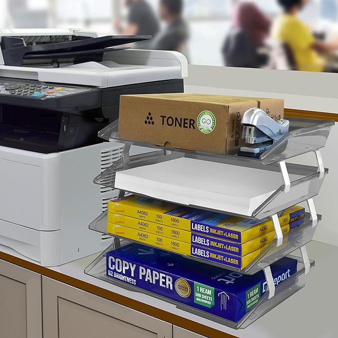 Acrimet Facility 4 Tier Letter Tray, Side Load, Letter Size/A4, Desktop File Organizer, Plastic (Clear Smoke)-NeatNest