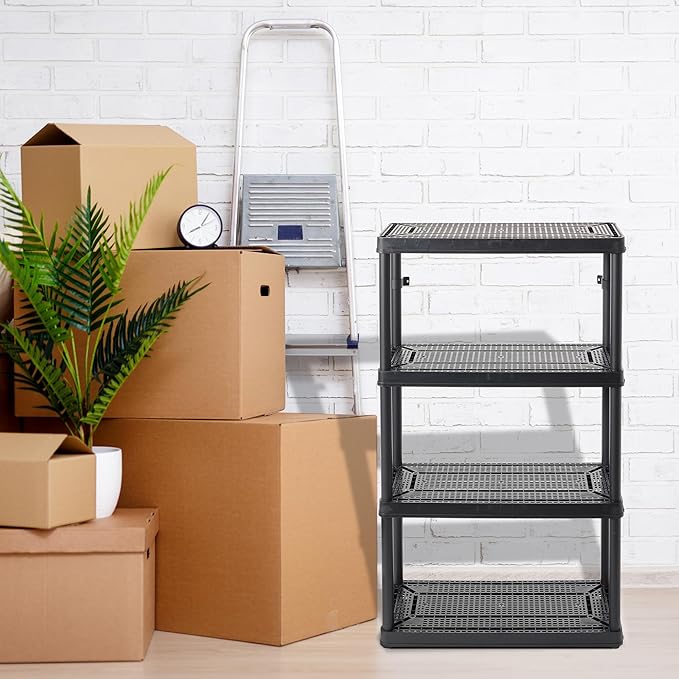 Gracious Living 2 Pack Storage Rack, 4 Shelf Fixed Height Medium Duty Unit, Black