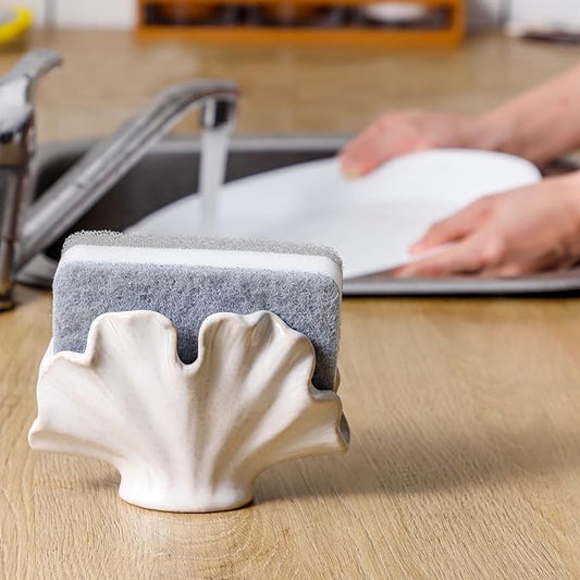 Ceramic Sponge Holder,Sponge Holder for Kitchen Sink,Compact Sink Caddy Organizer-Scouring Pad and Dish Sponge Holders,Farmhouse Kitchens Decor Cute Kitchen Gadgets Accessories(White)-NeatNest